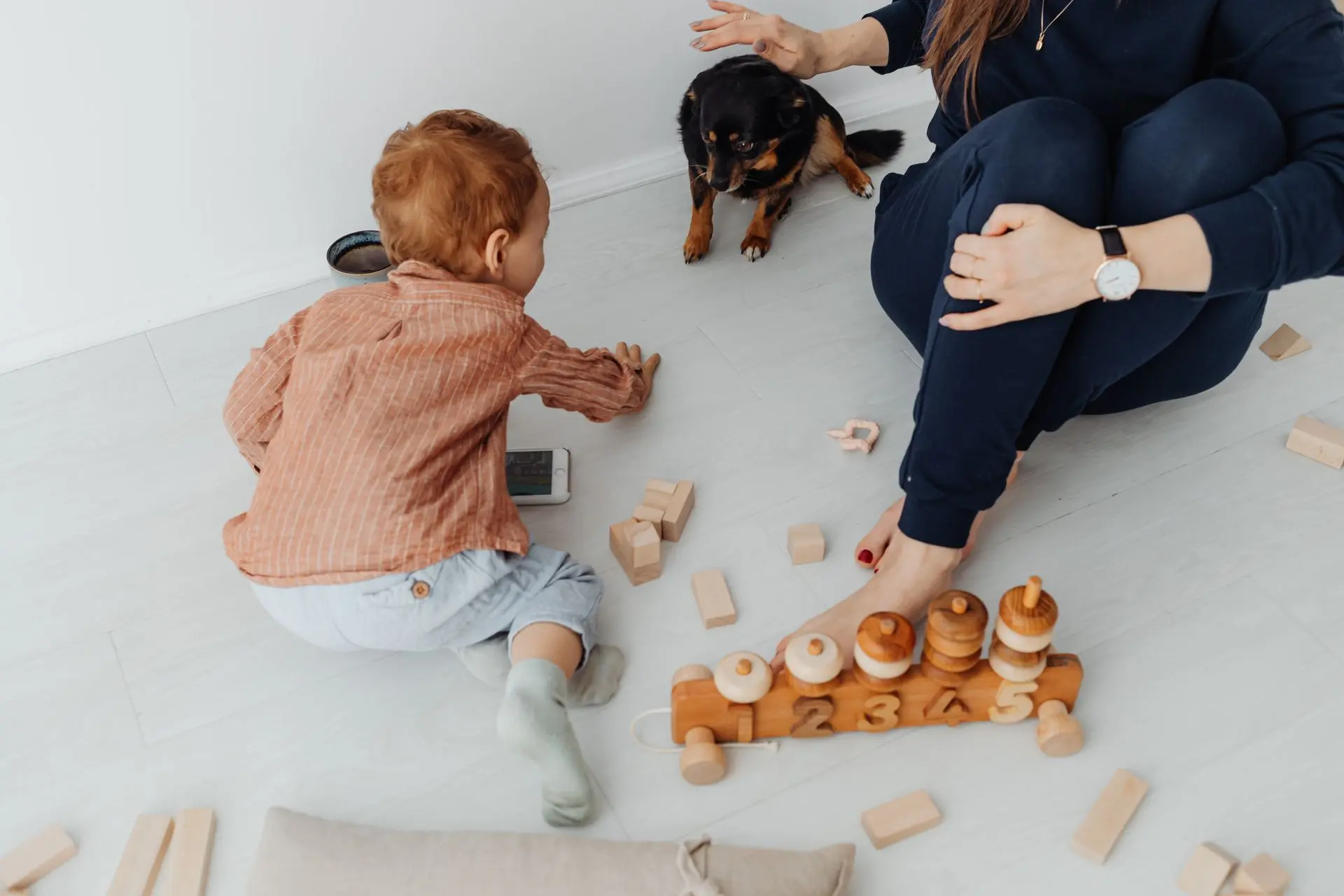 Gezin met kinderen en huisdieren